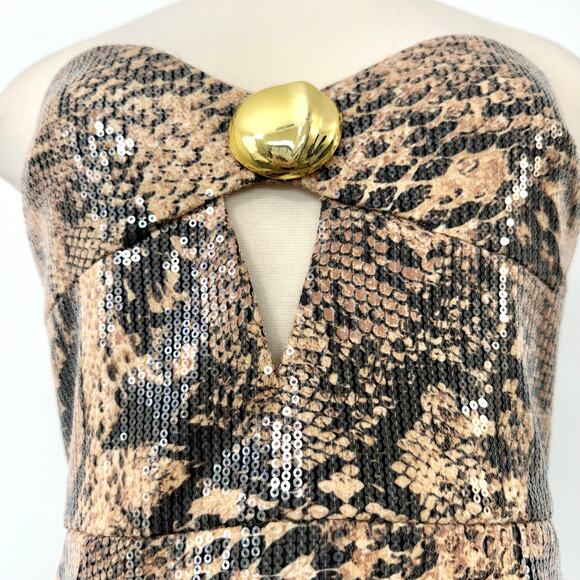 Rebecca Vallance Bellis Strapless Gown Sequin Animal Print Maxi Dress 8 (US4)NWT - Picture 8 of 14